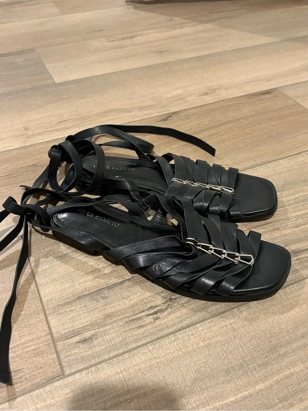 Vince Camuto Leather Sandals‎ Square Toe Lavelinn Wrap Around Flats black size 7